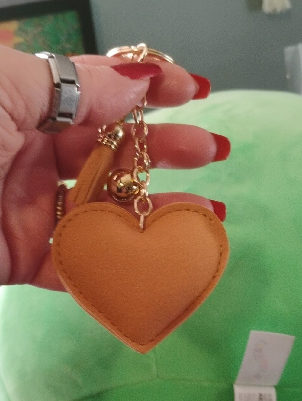 Gold Rhinestone Heart Bag Charm/Keychain with Tassel - Picture 3 of 3